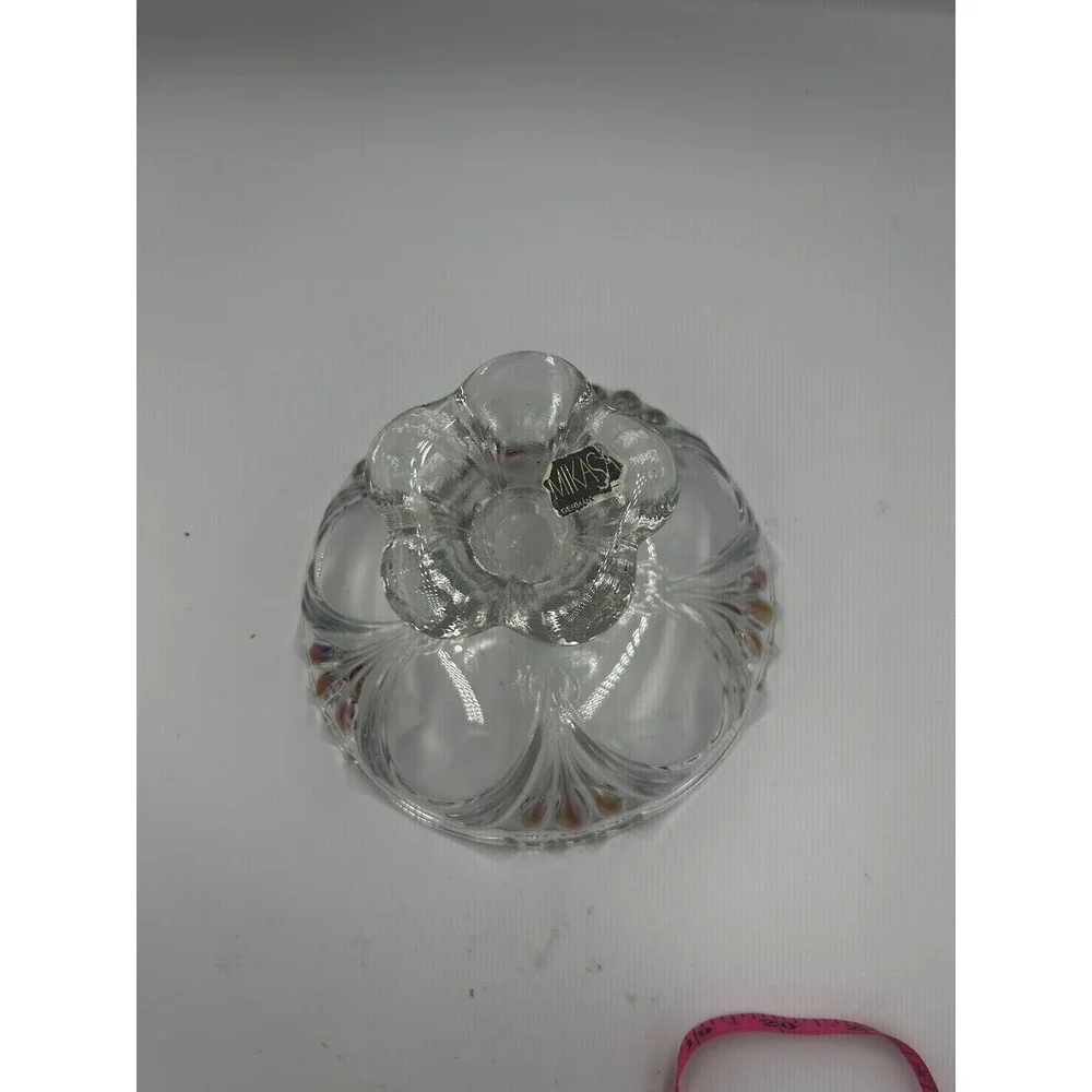 Mikasa Crystal Iris Pedestal Candy Dish Iridescent Glass Compote Germany 7" - Picture 6 of 6
